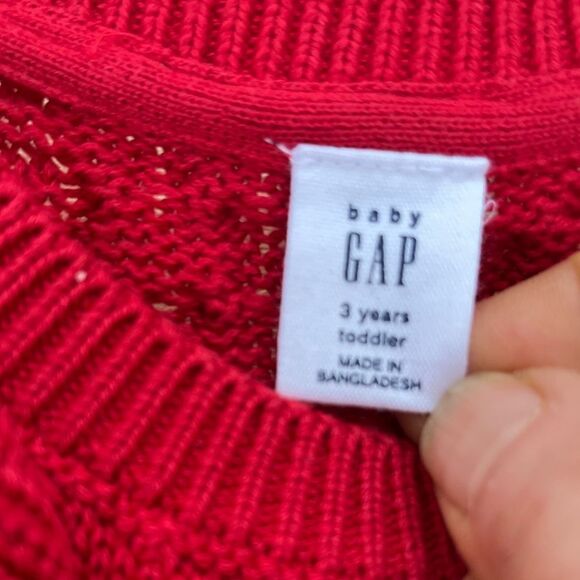 Baby Gap dark red long sleeved knitted 100%cotton sweater,front/wrists ruched 3T - Picture 5 of 10